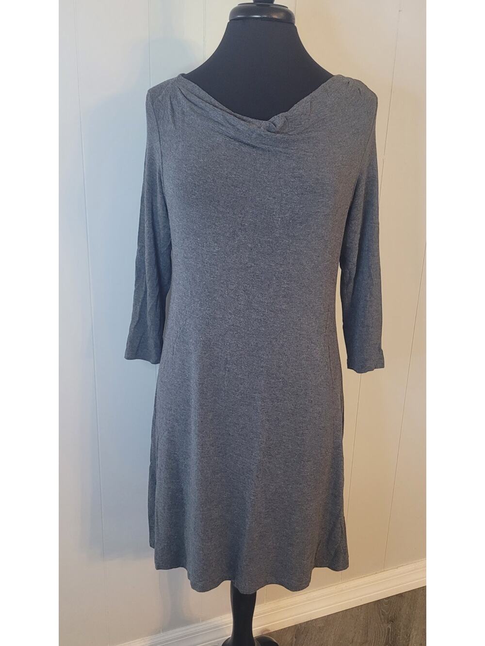 Eileen Fisher Cowl Neck Midi Dress Heather Gray PS